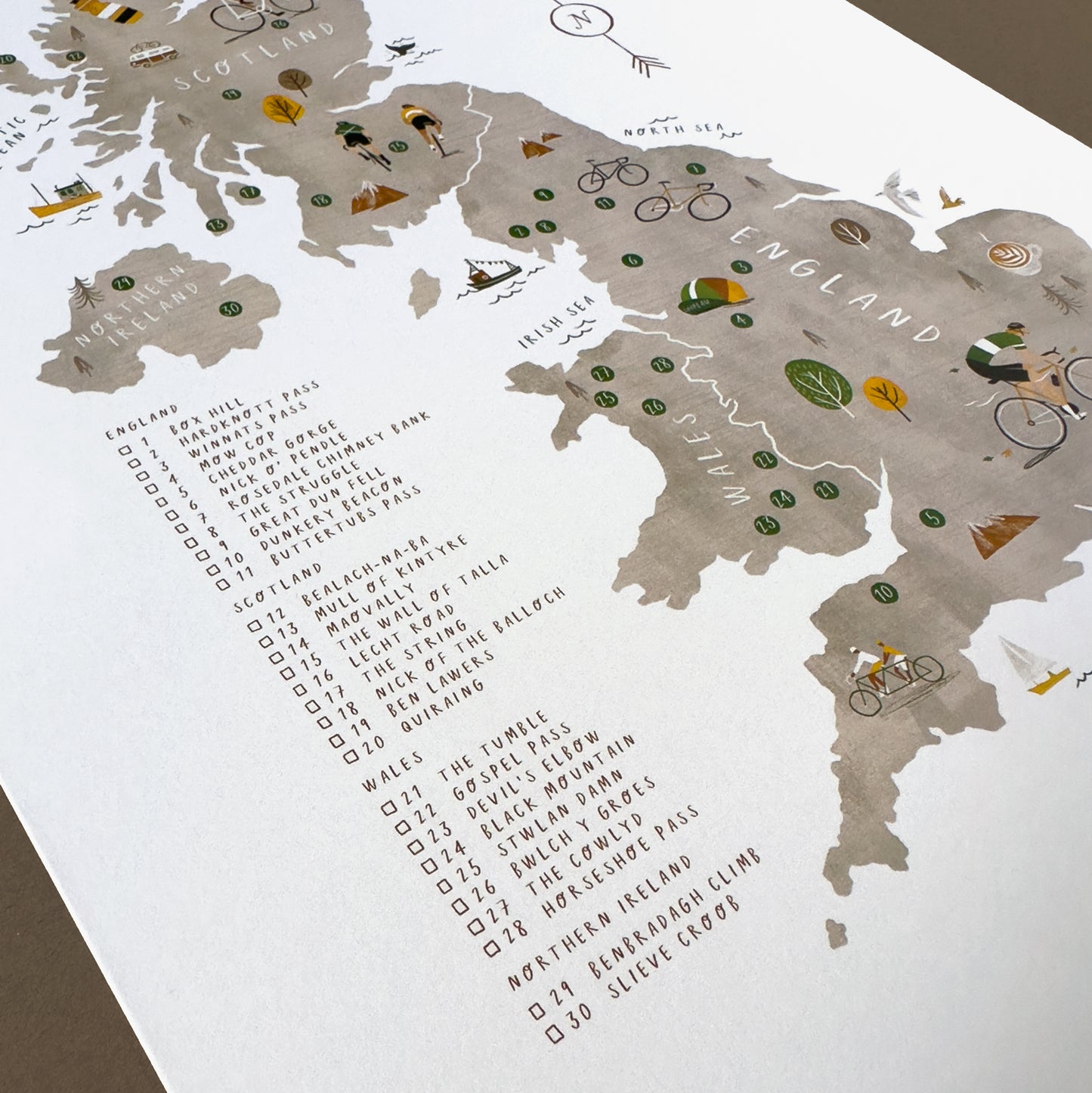 Great British Cycle A3 Map Checklist