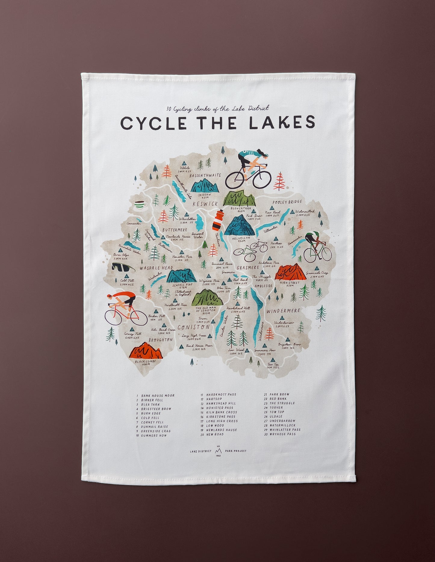 Cycle the Lakes Tea Towel