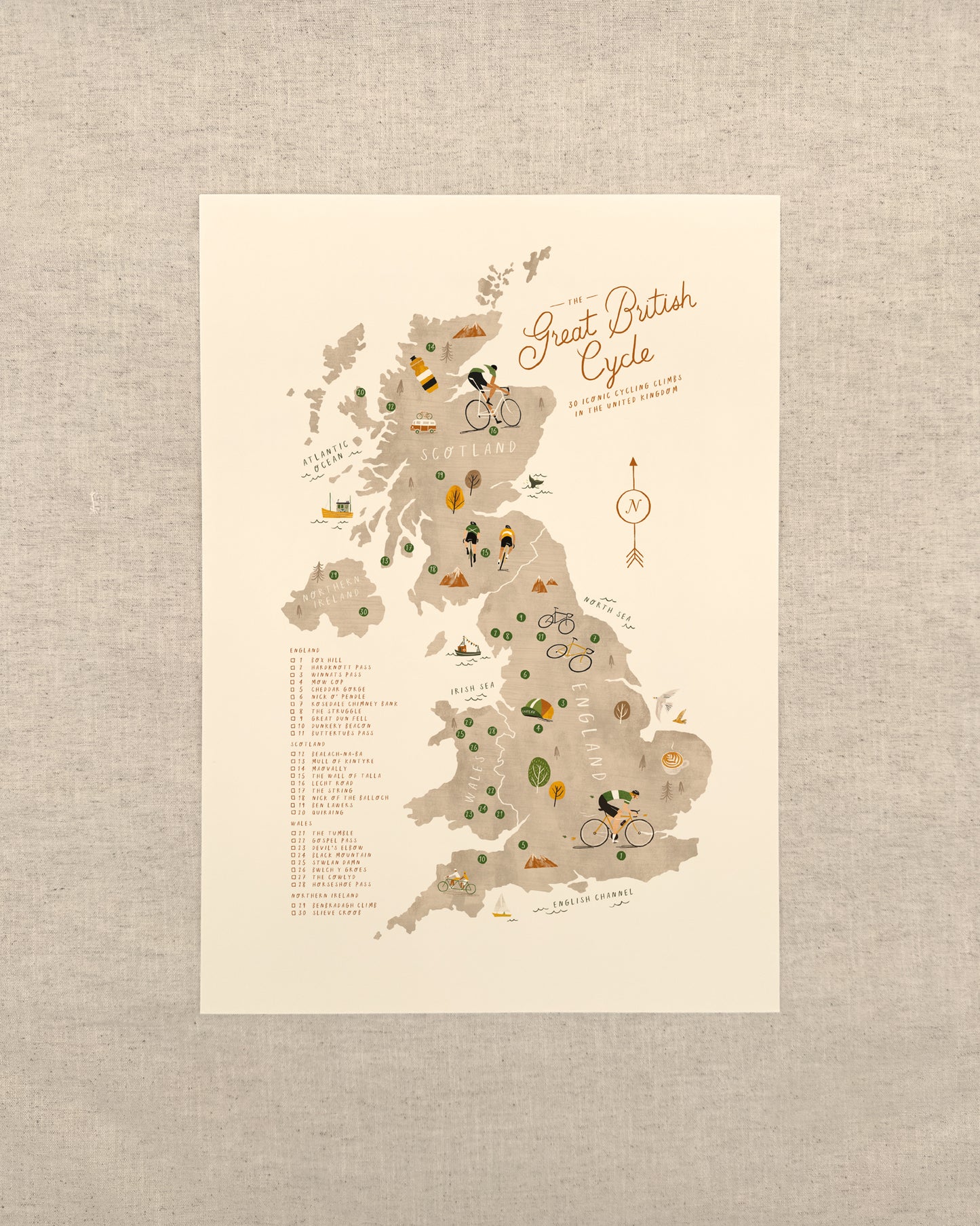 Great British Cycle A3 Map Checklist