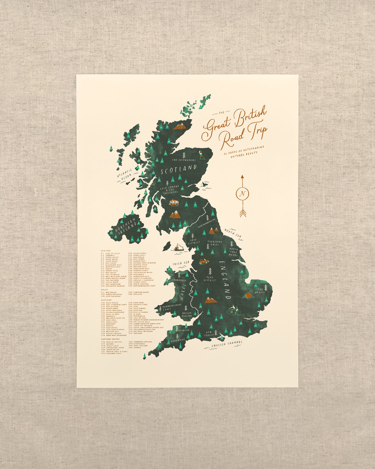 Great British Road Trip A3 Map Checklist