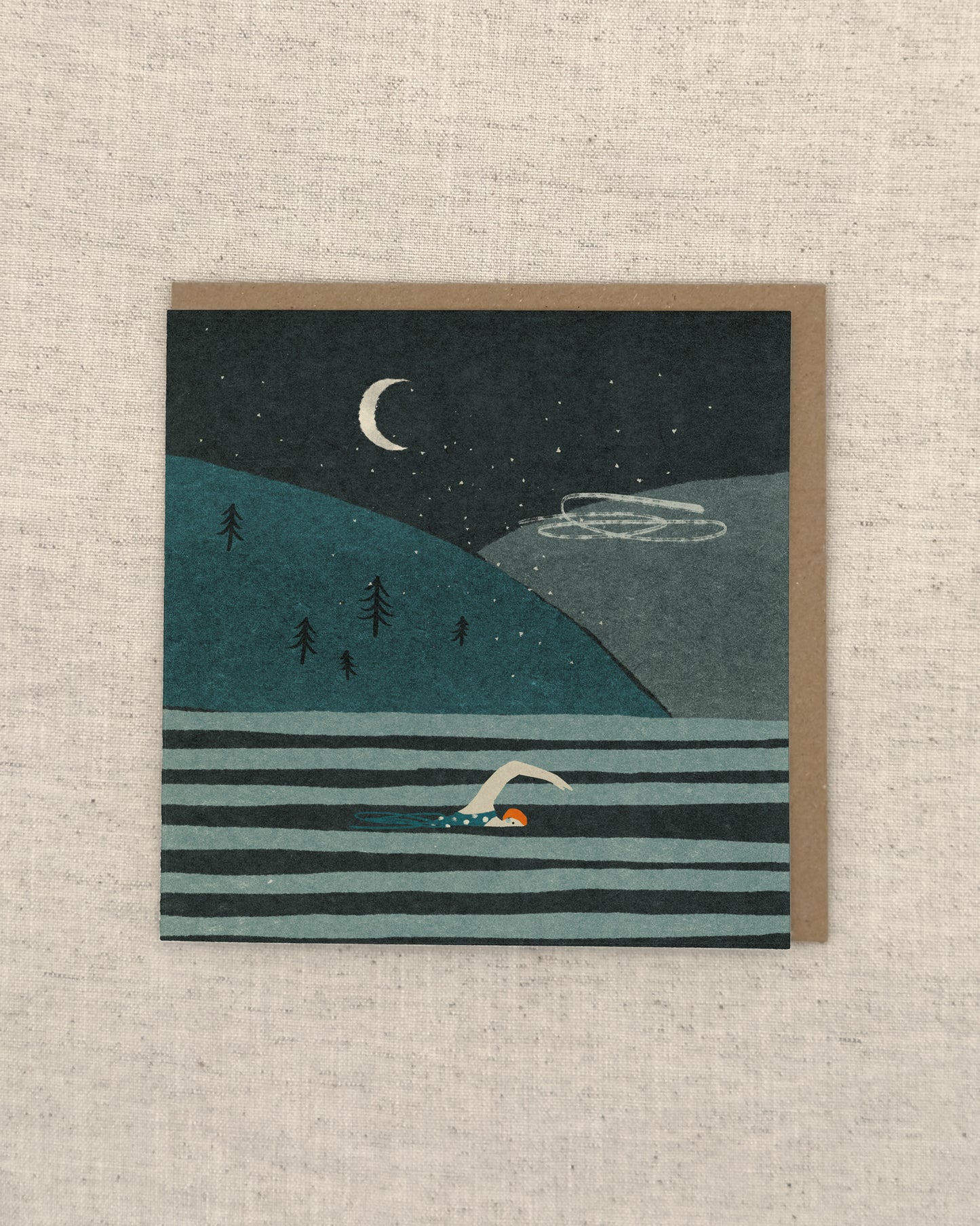 Night Swimming Greetings Card