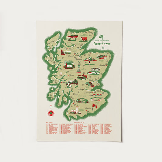 Golf Courses of Scotland A3 Map Checklist