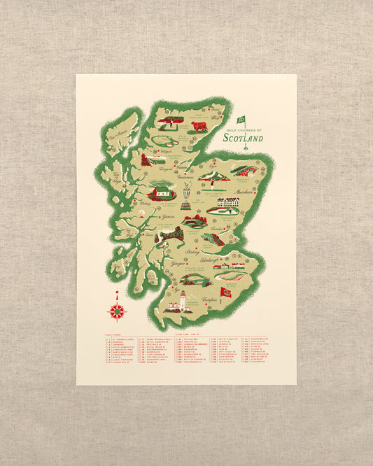 Golf Courses of Scotland A3 Map Checklist