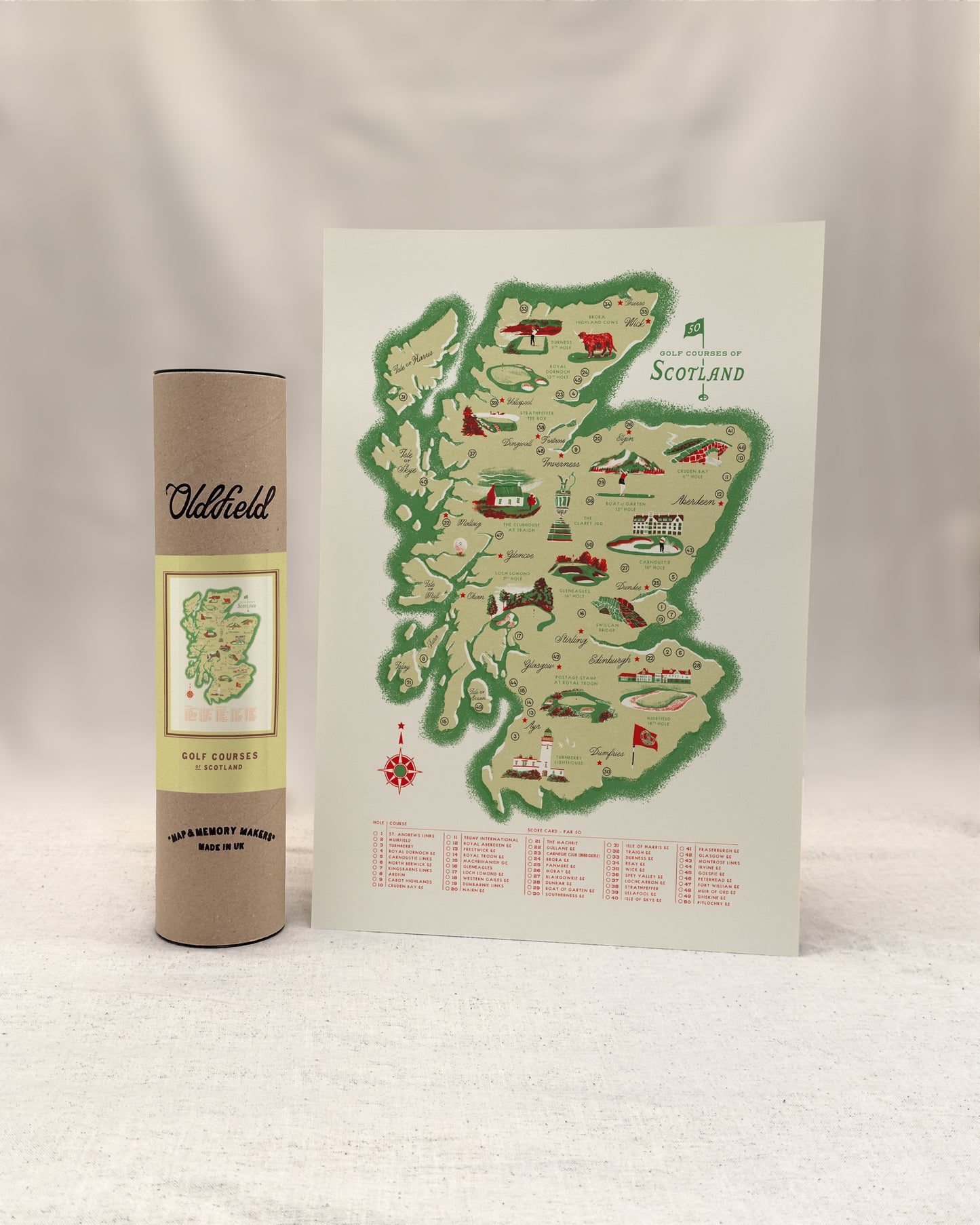 Golf Courses of Scotland A3 Map Checklist