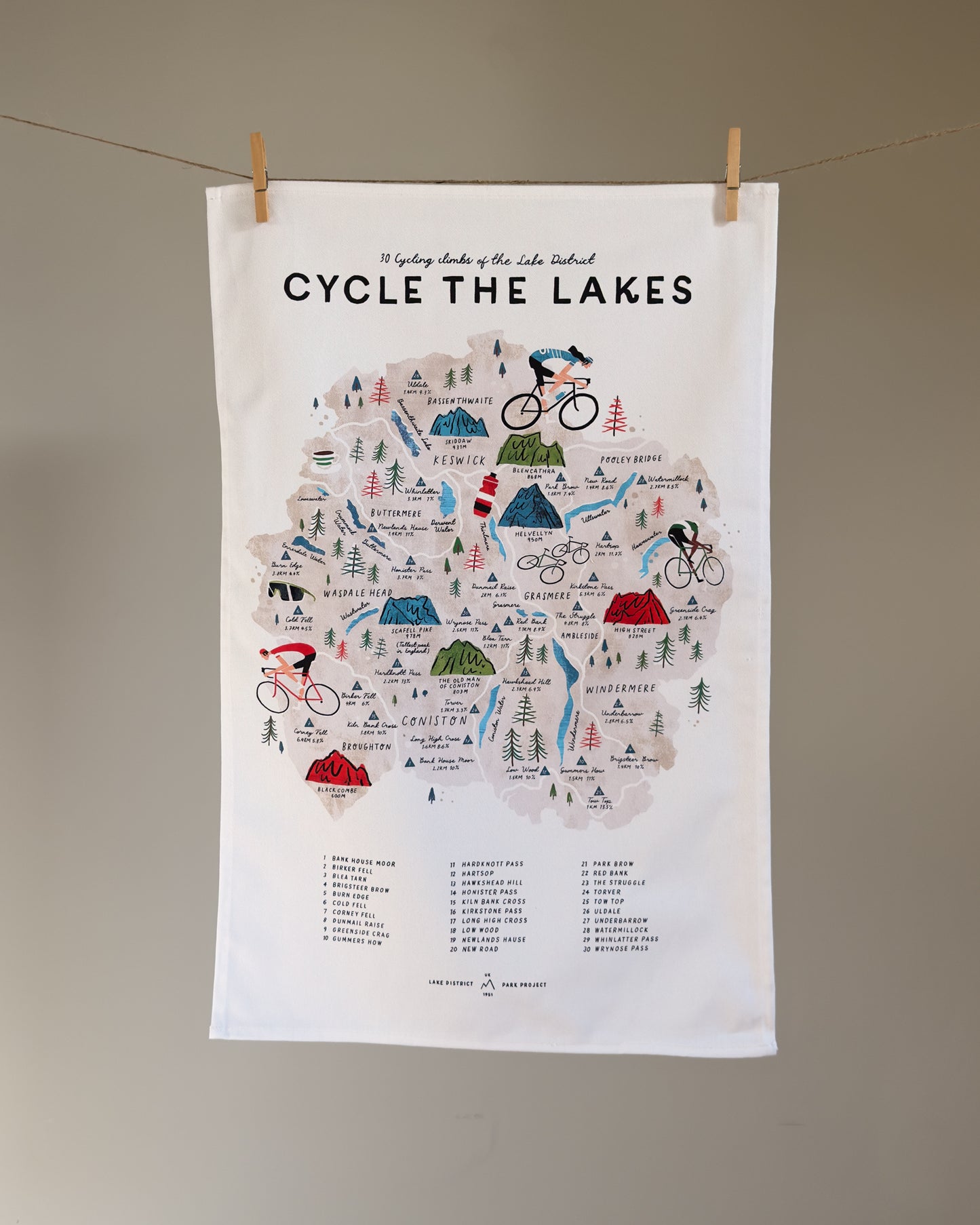 Cycle the Lakes Tea Towel