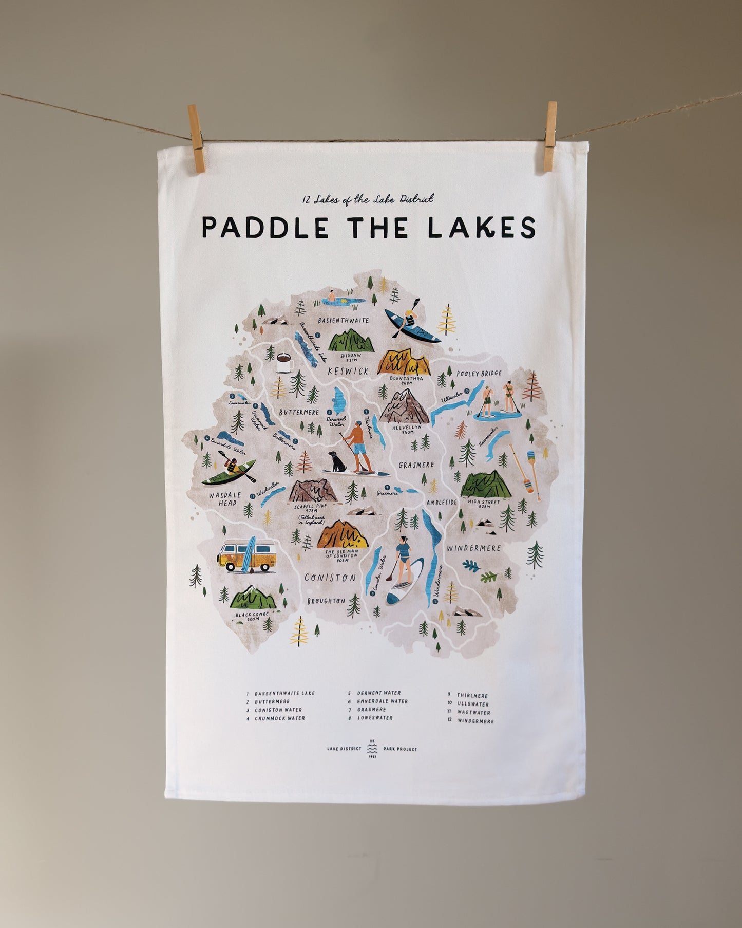 Paddle the Lakes Tea Towel
