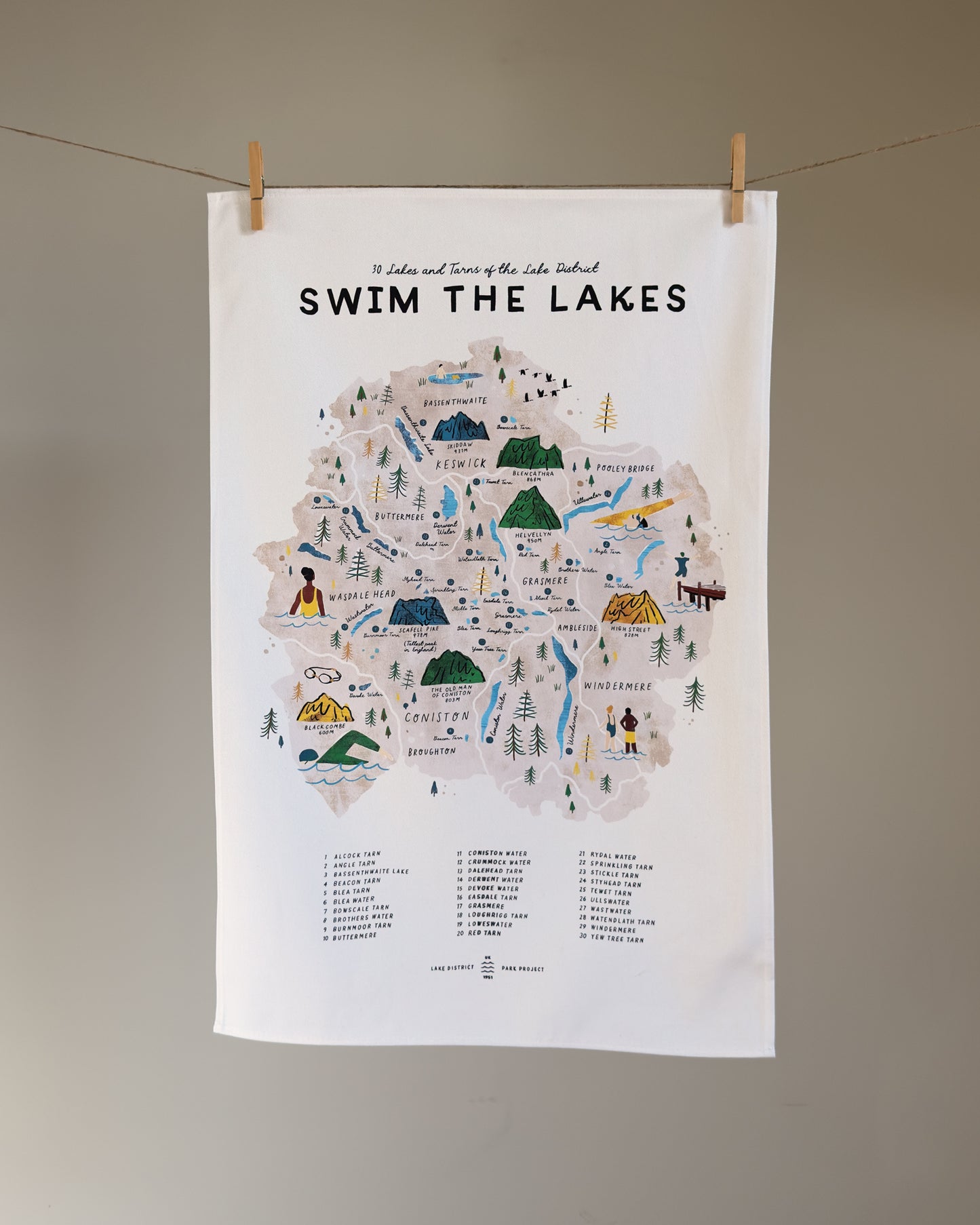 Swim the Lakes Tea Towel