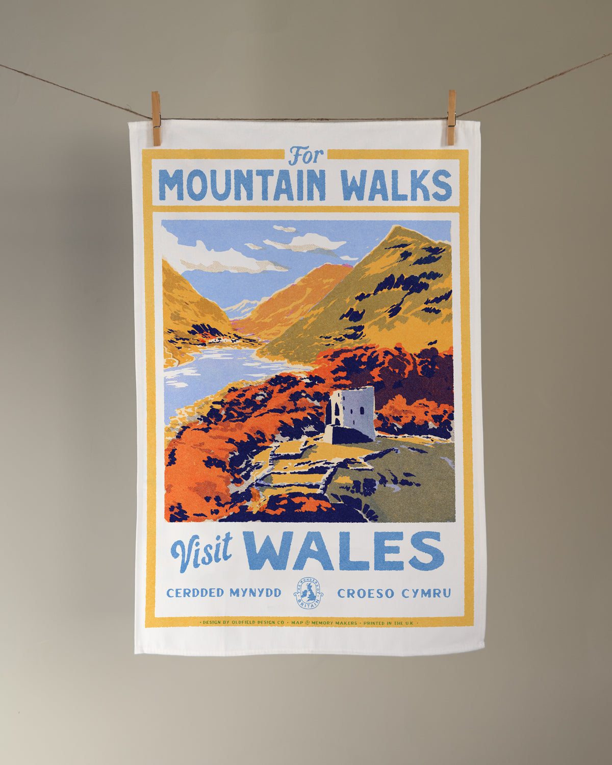 Vintage Visit The Welsh Mountains Tea Towel