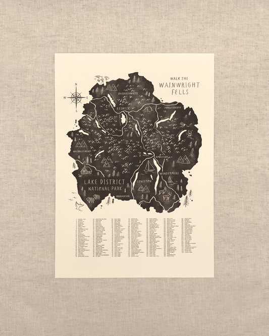 Wainwright Fells Black A3 Map Checklist