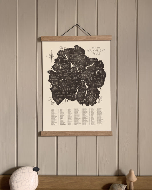 Wainwright Fells Black A3 Map Checklist