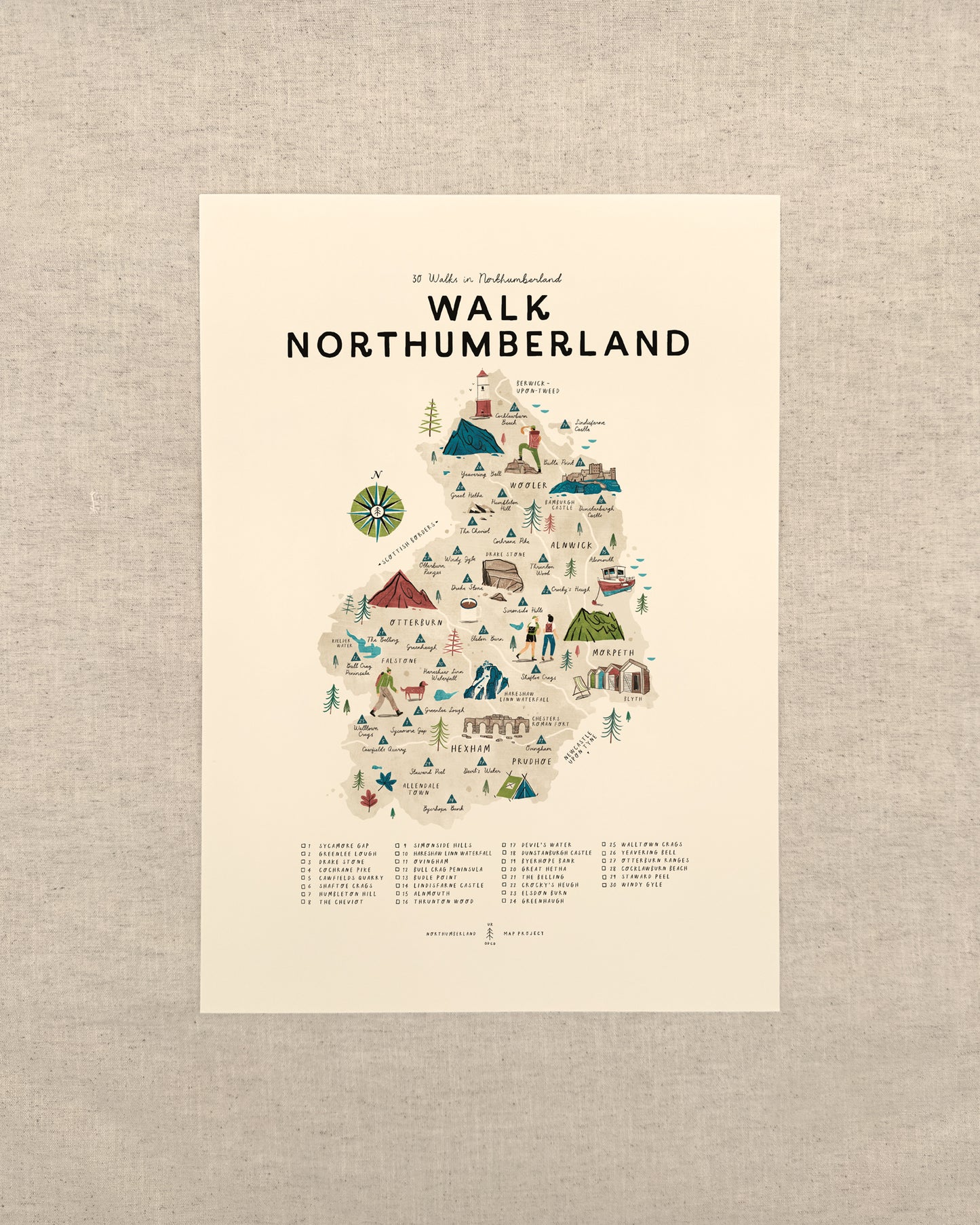 Walk Northumberland A3 Map Checklist