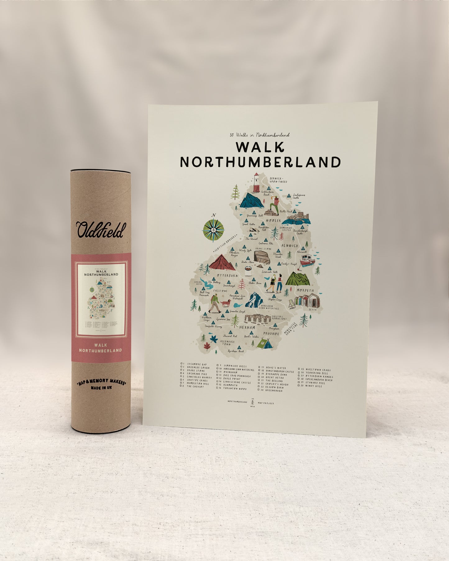 Walk Northumberland A3 Map Checklist