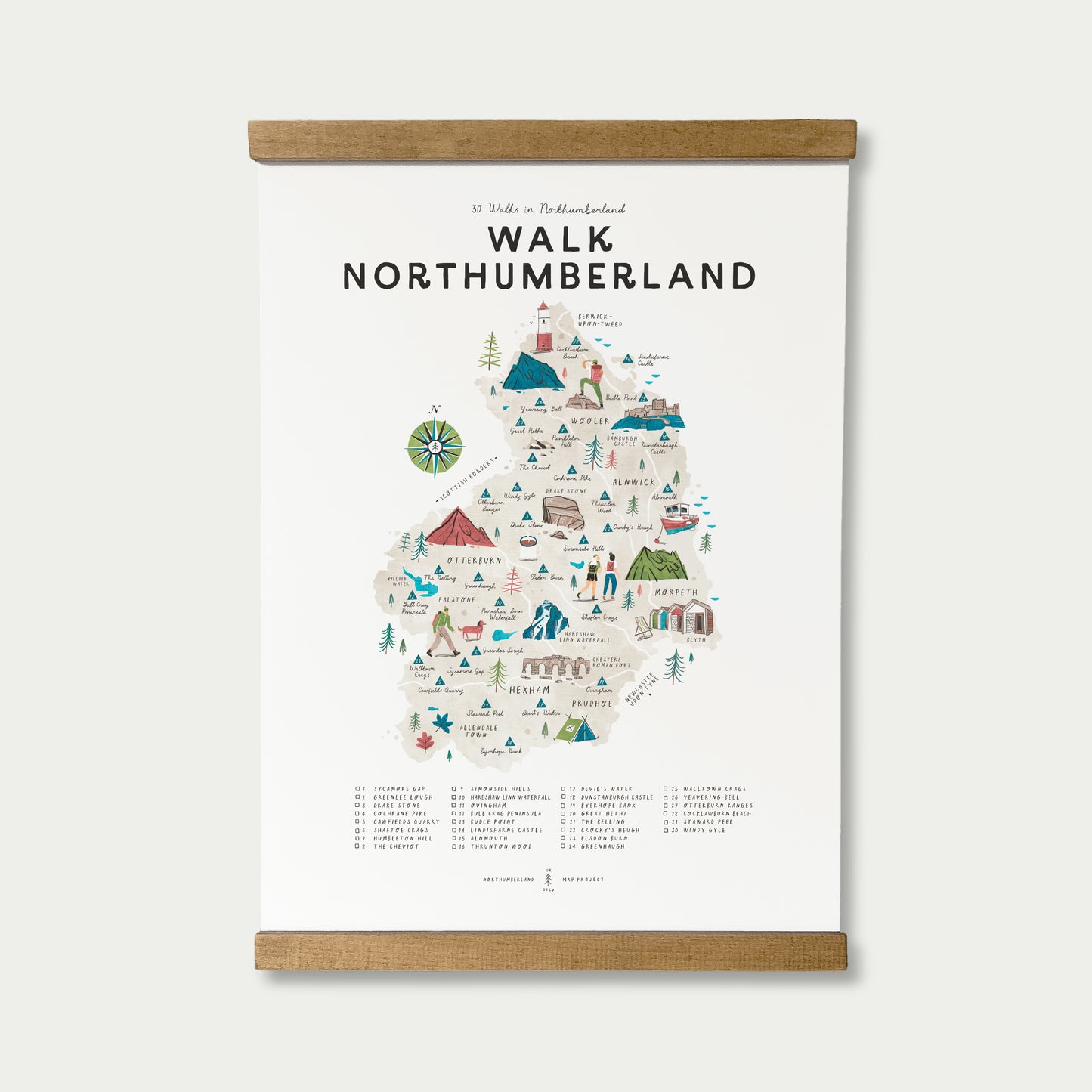 Walk Northumberland A3 Map Checklist